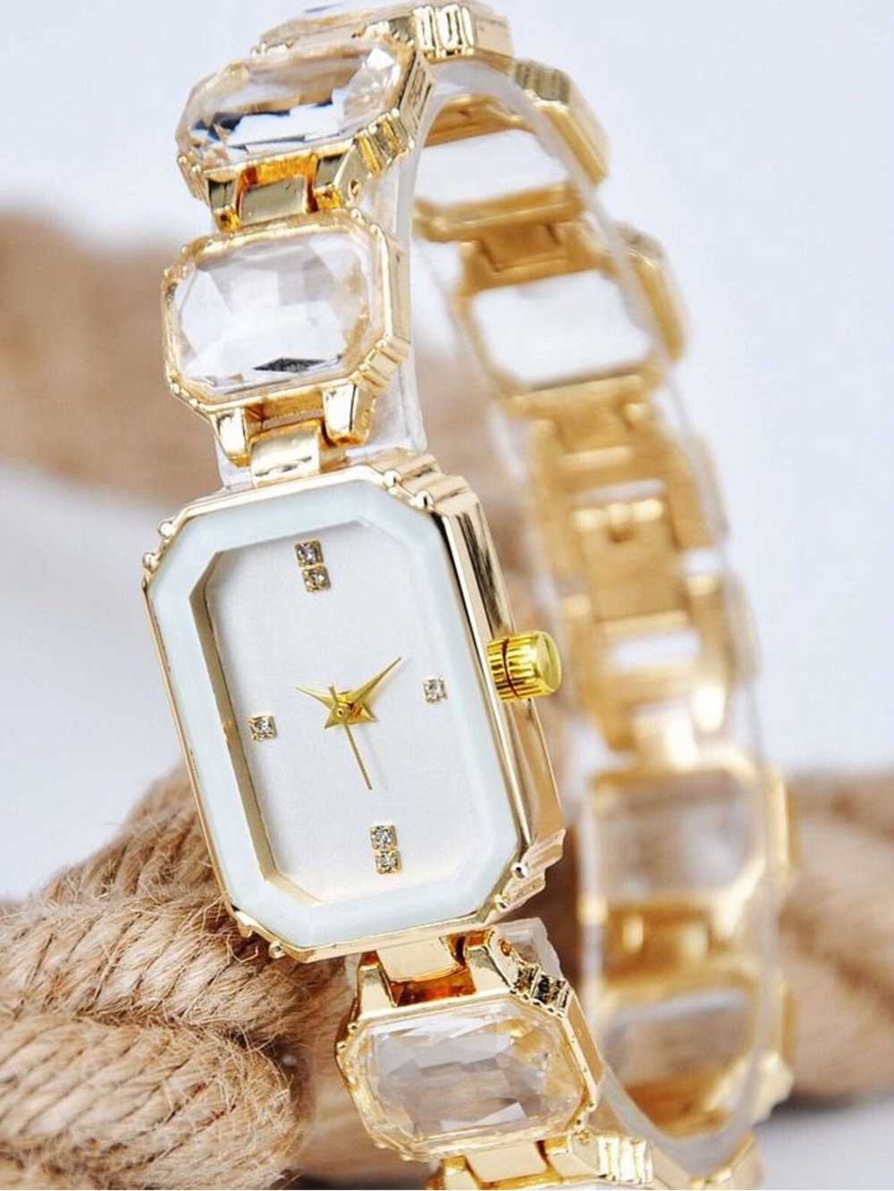 Elegant Fashion Square Gold and White Women's Watch